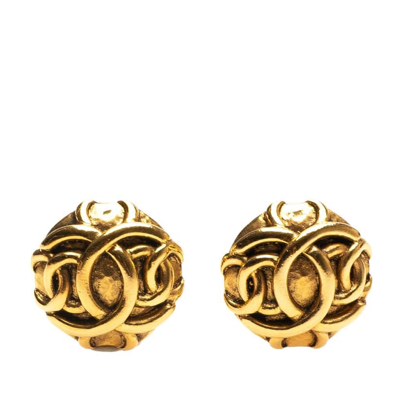 Chanel Gold Plated CC Round Clip On Earrings Gold Metal Good condition - Front View