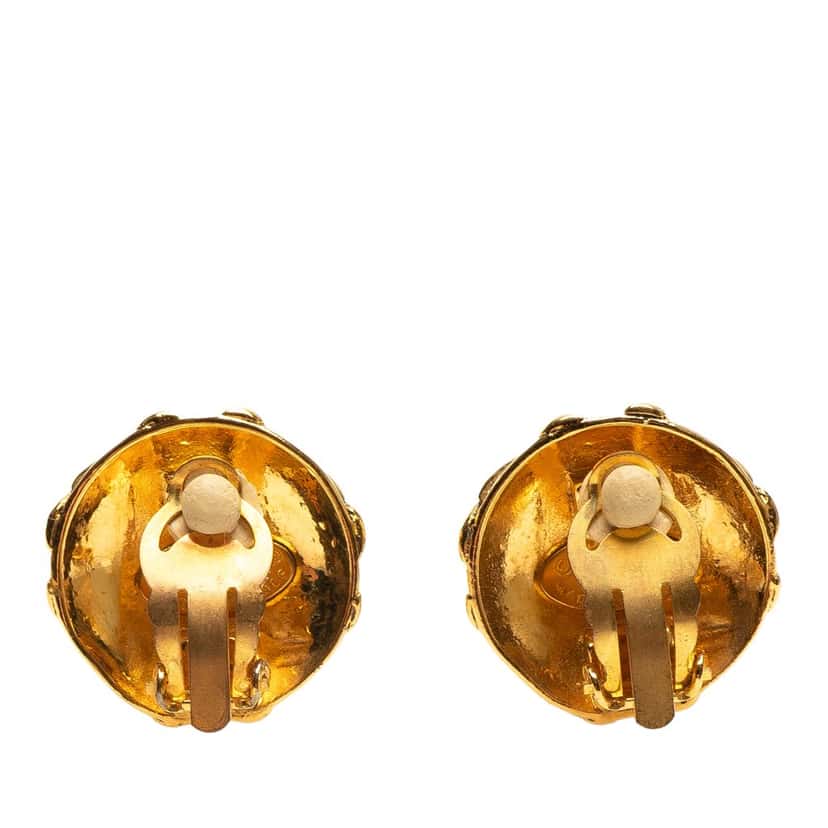 Chanel Gold Plated CC Round Clip On Earrings Gold Metal Good condition - Back View