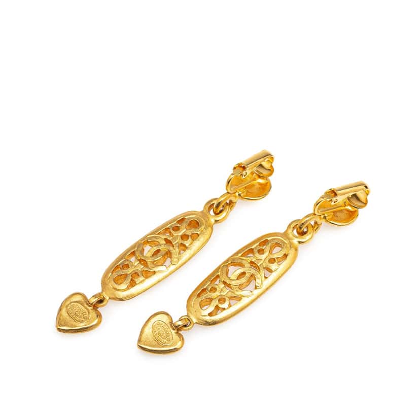 Chanel Gold Plated CC Mini Heart Swing Clip On Earrings Gold Metal Good condition - Back View