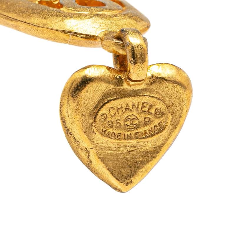 Chanel Gold Plated CC Mini Heart Swing Clip On Earrings Gold Metal Good condition - Inside View