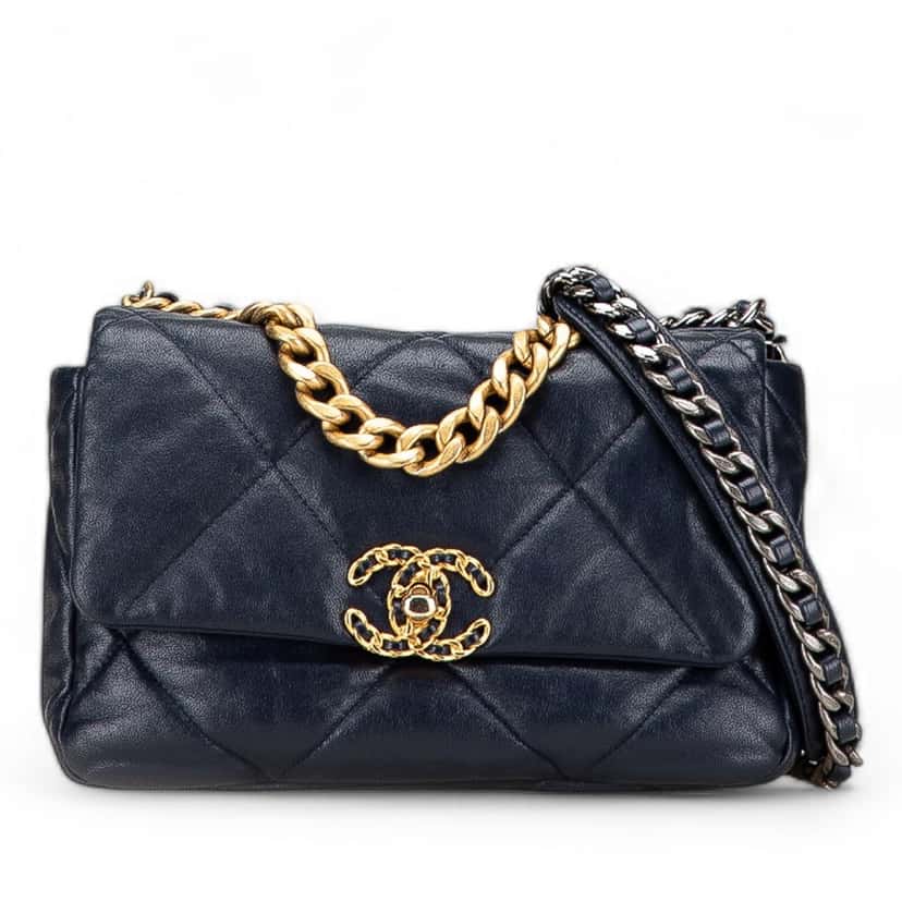 Chanel Medium Lambskin 19 Flap Blue Leather Good condition - Front View