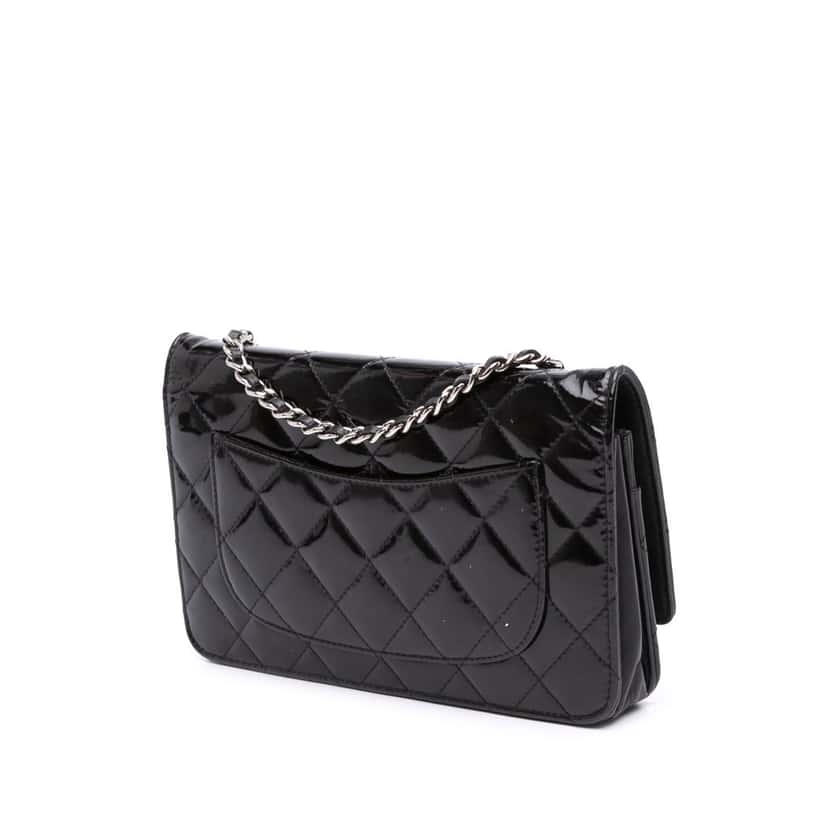 Chanel CC Quilted Patent Wallet On Chain Black Leather Good condition - Back View