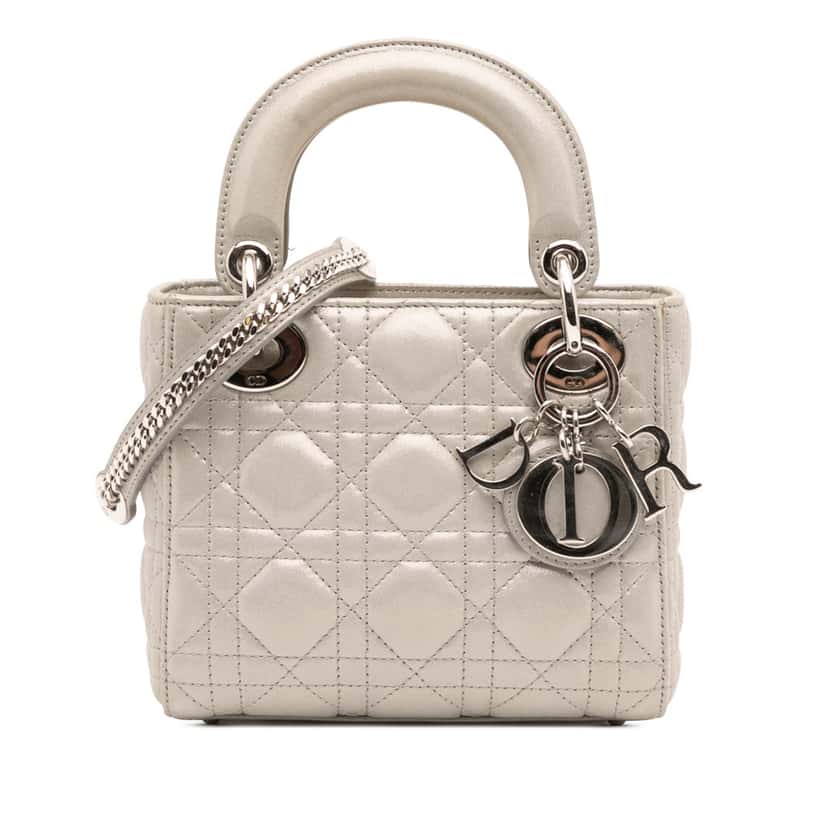 Dior Mini Iridescent Lambskin Cannage Lady Dior Silver Leather Good condition - Front View