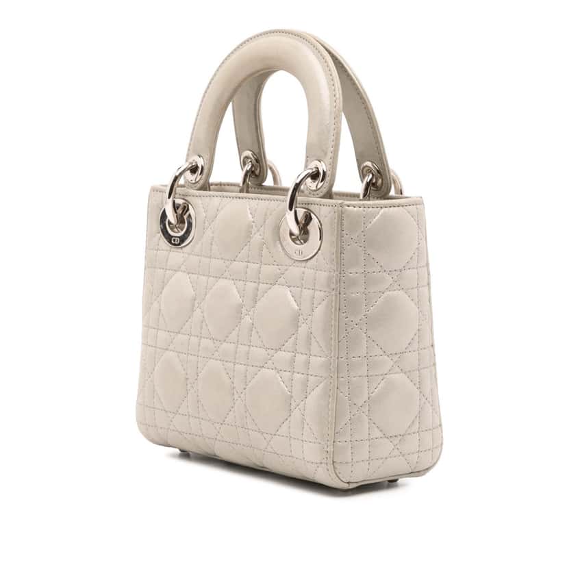 Dior Mini Iridescent Lambskin Cannage Lady Dior Silver Leather Good condition - Back View