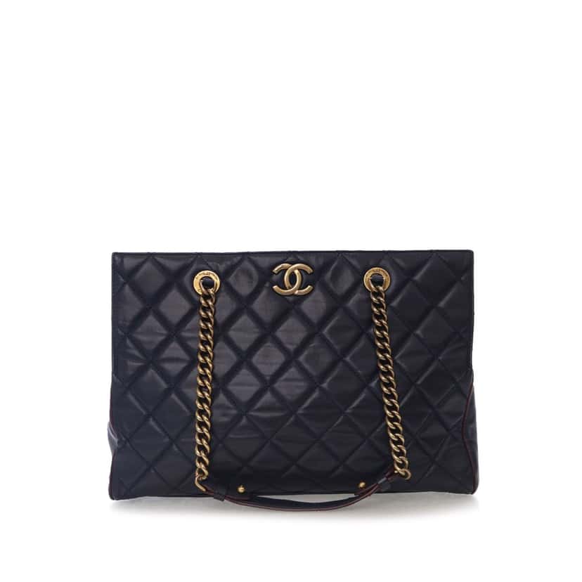Chanel Quilted Calfskin Perfect Edge Tote Blue Leather Good condition - Front View