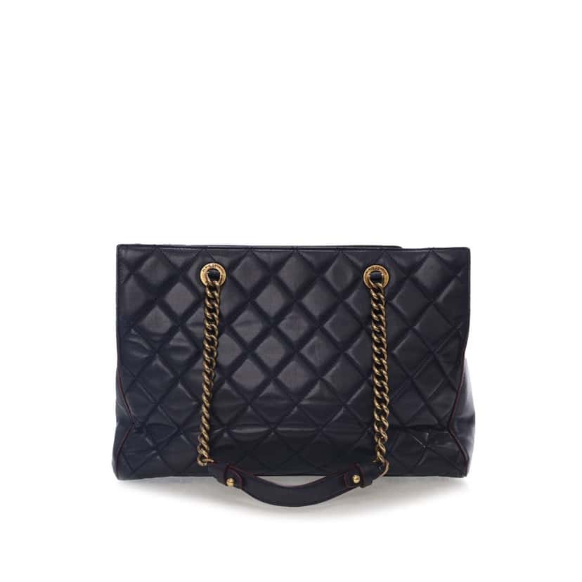 Chanel Quilted Calfskin Perfect Edge Tote Blue Leather Good condition - Back View