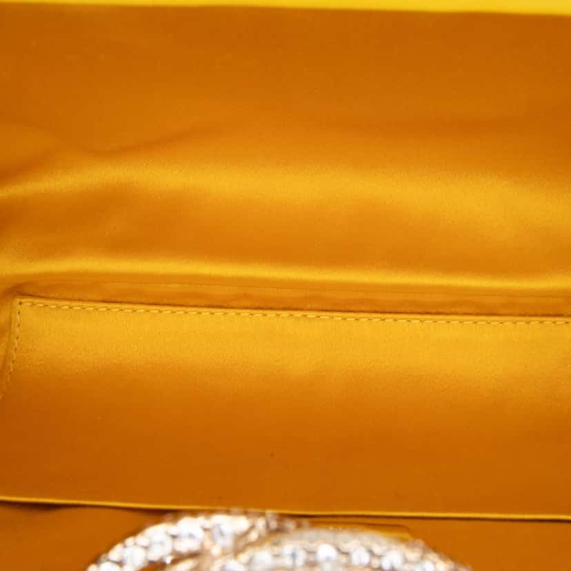 Chanel Satin Crystal Camellia Evening Frame Clutch Yellow Satin Very good condition - Model View