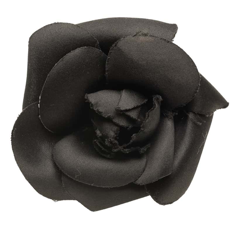 Chanel Cotton Camellia Brooch Black Cotton Good condition - Front View