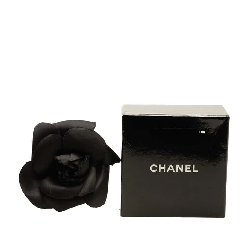 Chanel Cotton Camellia Brooch Black Cotton Good condition - Box View