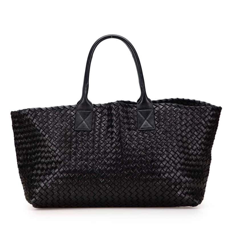 Bottega Veneta Medium Lambskin Intreccio Cabat Tote Black Leather Good condition - Front View