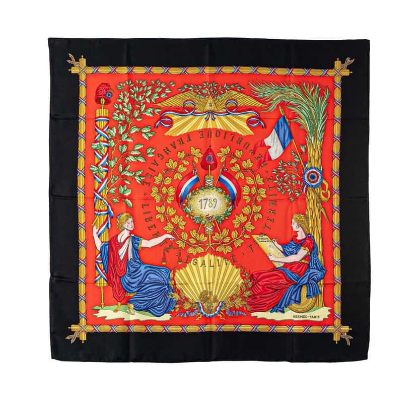 Hermès Republique Francaise Liberte Egalite Fraternite 1789 Silk Scarf Red Silk Good condition - Front View