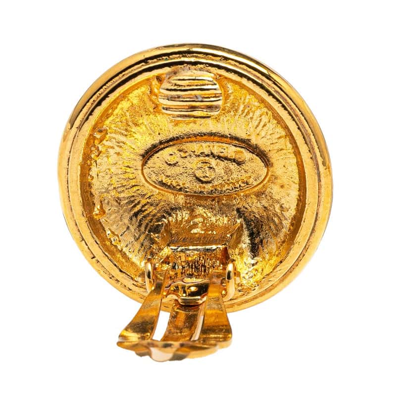 Chanel Gold Plated CC Round Clip on Earrings Gold Metal Good condition - Inside View