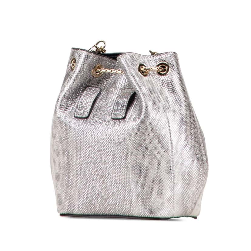 Bvlgari Metallic Karung Serpenti Forever Bucket Bag Silver Leather Good condition - Back View