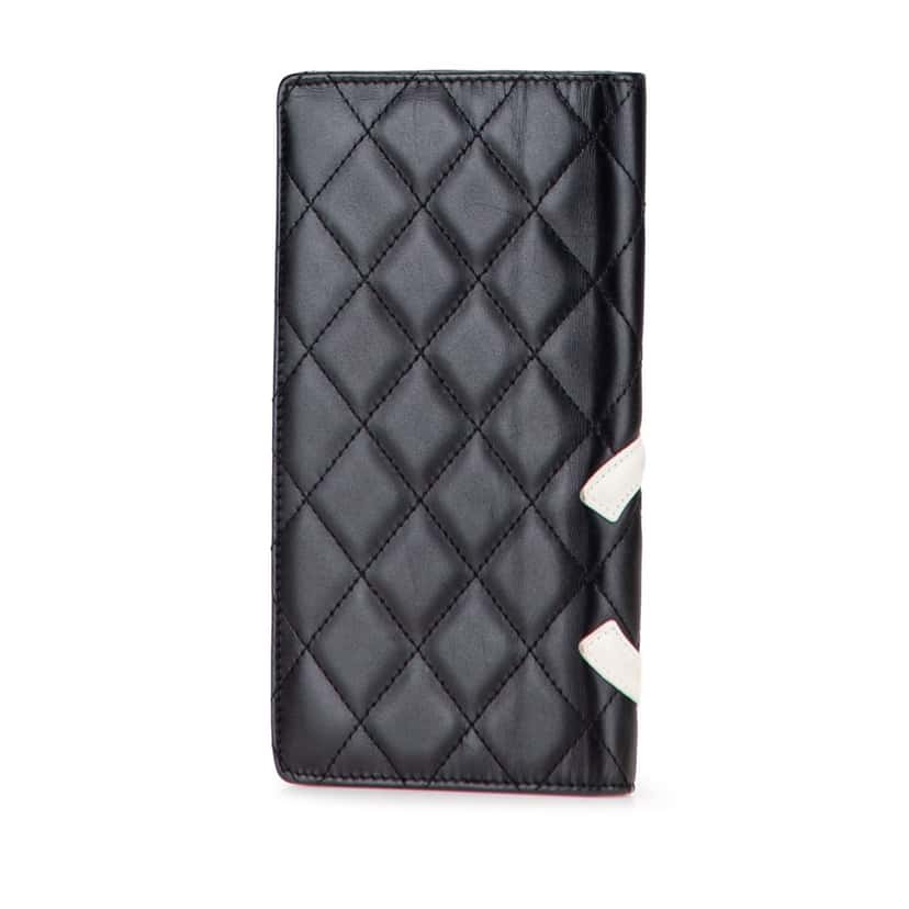Chanel Quilted Lambskin Cambon Ligne Bifold Wallet Black Leather Good condition - Back View