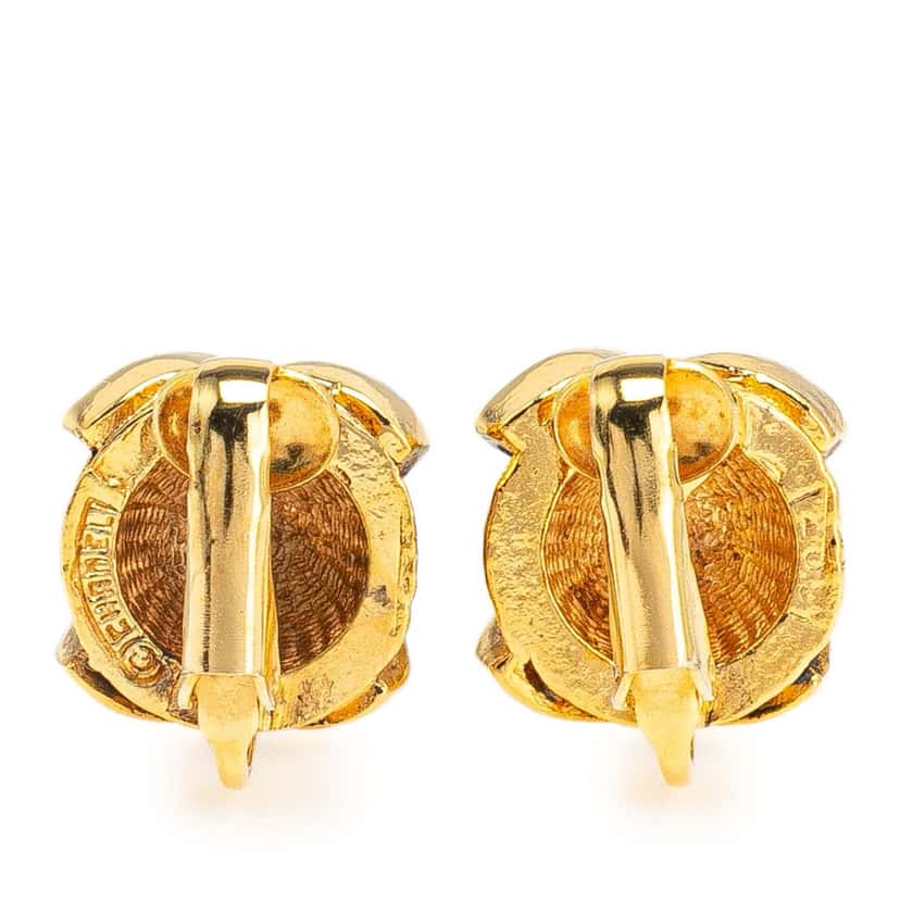 Chanel Gold Plated CC Round Clip on Earrings Gold Metal Good condition - Back View
