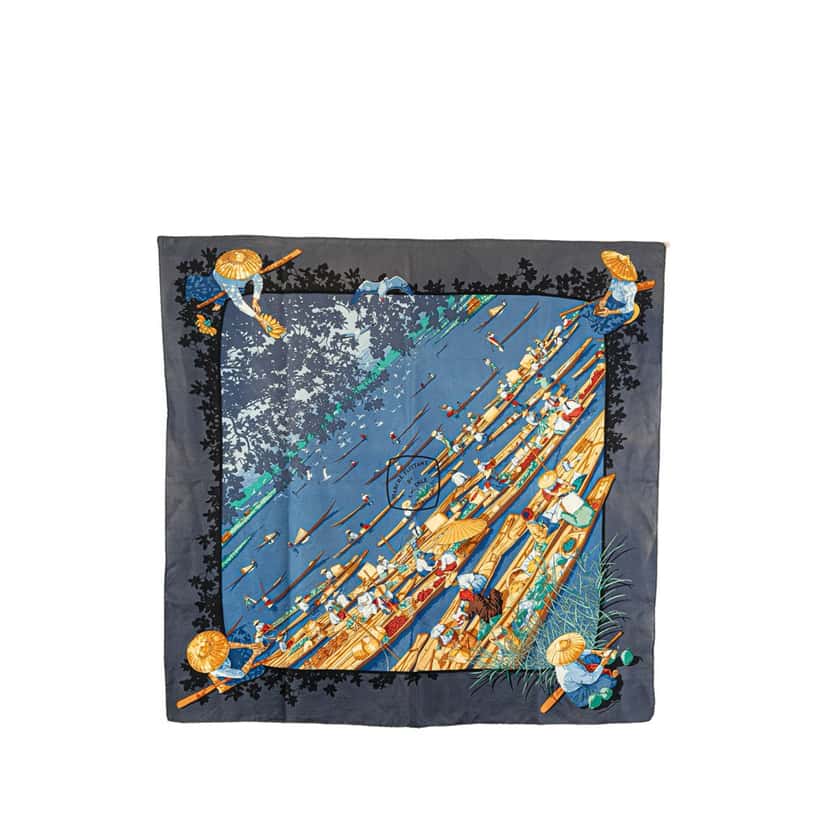 Hermès Marche Flottant Du Lac Inle Silk Scarf Blue Silk Good condition - Front View