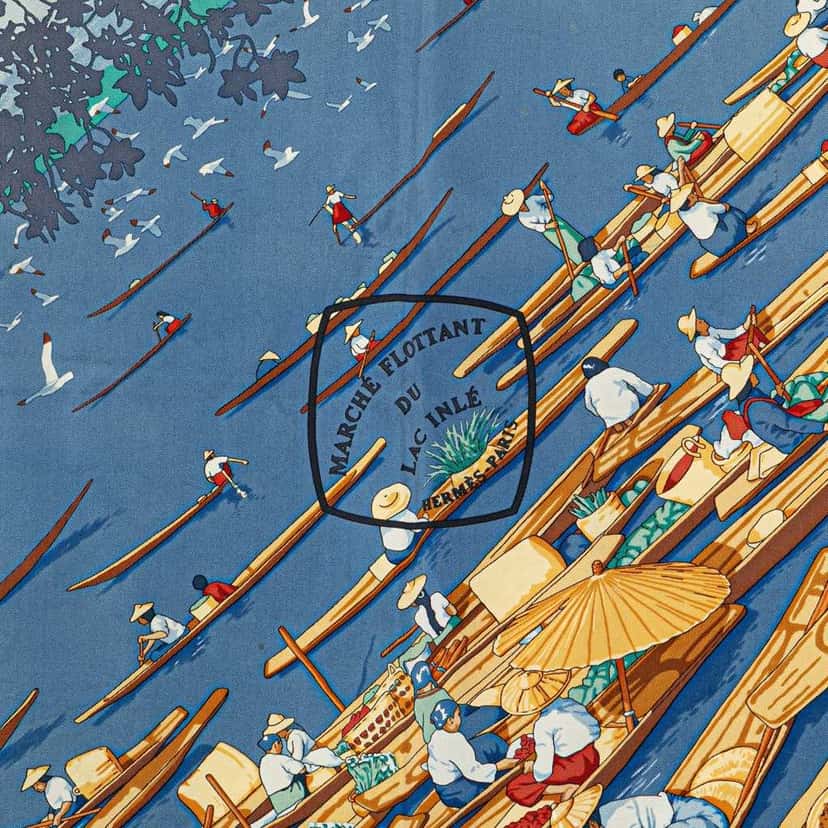 Hermès Marche Flottant Du Lac Inle Silk Scarf Blue Silk Good condition - Back View