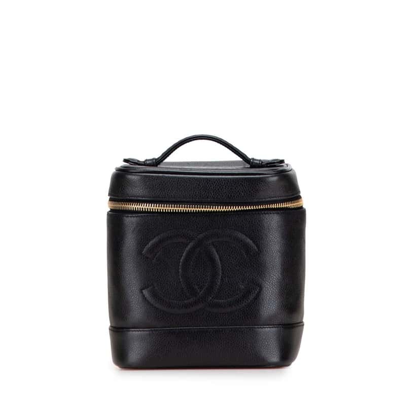 Chanel CC Caviar Vanity Case Black Leather Good condition - Front View