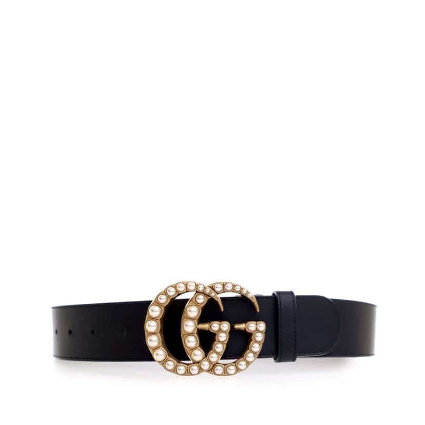 Gucci GG Marmont Pearl Leather Belt Black Leather Good condition - Front View
