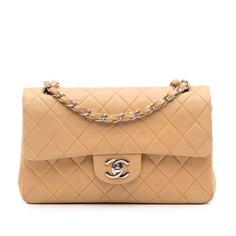 Chanel Small Classic Lambskin Double Flap Brown Leather Good condition - Front View