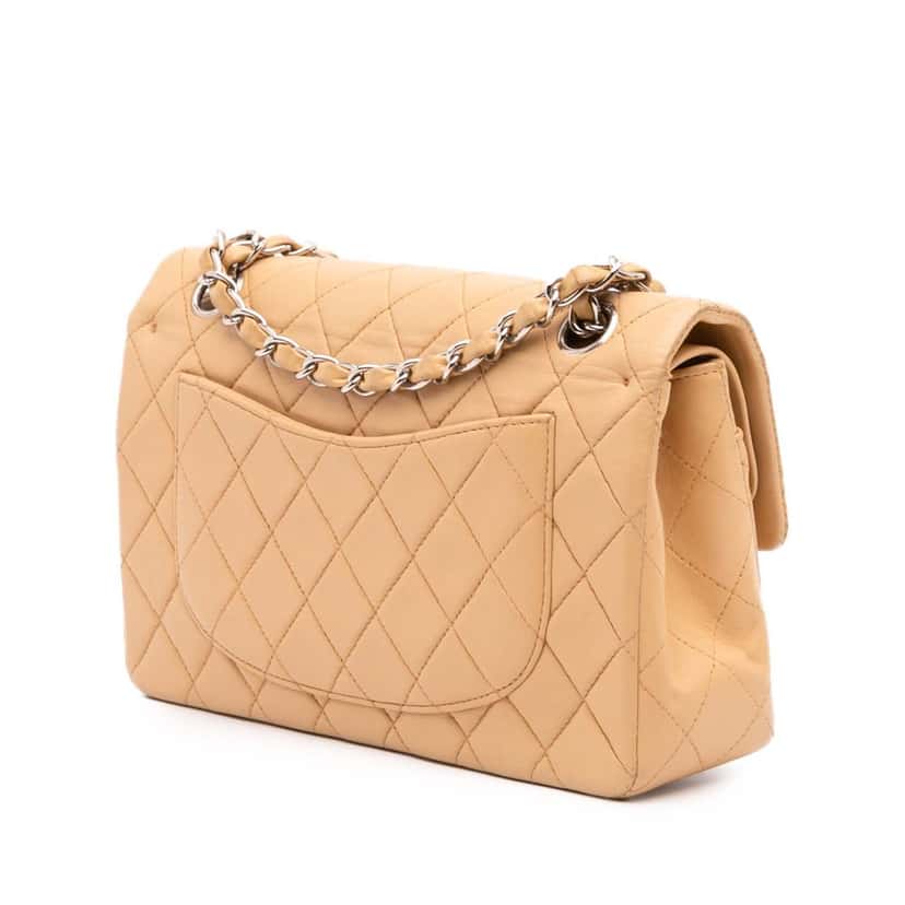 Chanel Small Classic Lambskin Double Flap Brown Leather Good condition - Back View