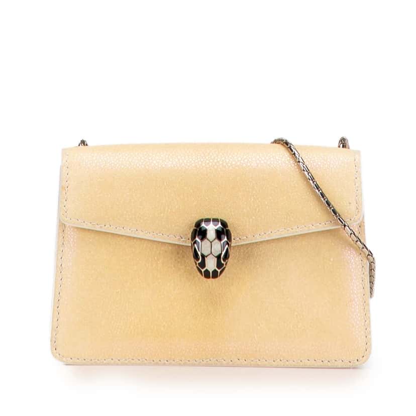 Bvlgari Galuchat and Calfskin Serpenti Forever Crossbody Yellow Leather Good condition - Front View