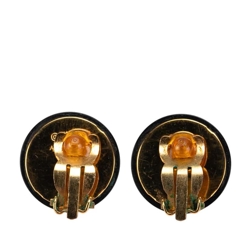 Chanel Enamel Clover Button Clip On Earrings Black Good condition - Back View