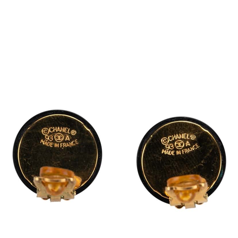 Chanel Enamel Clover Button Clip On Earrings Black Good condition - Inside View