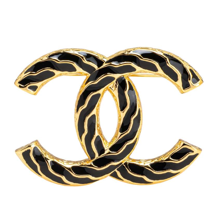 Chanel Gold Plated Enamel CC Brooch Gold Metal Good condition - Front View