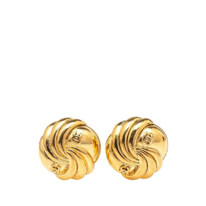 Chanel Gold Plated CC Round Clip on Earrings Gold Metal Good condition - Front View