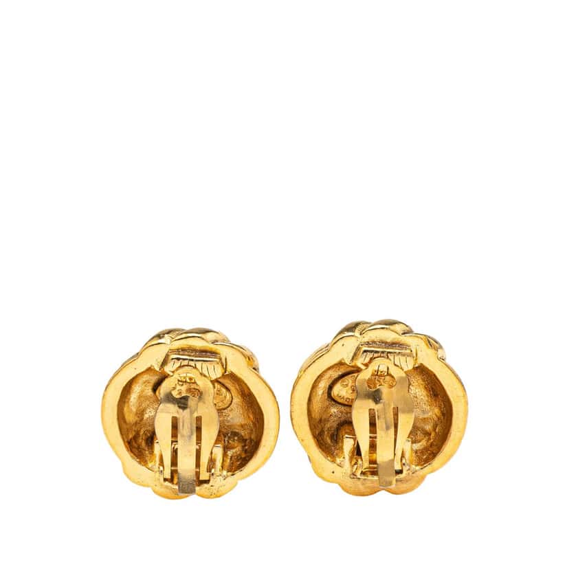 Chanel Gold Plated CC Round Clip on Earrings Gold Metal Good condition - Back View