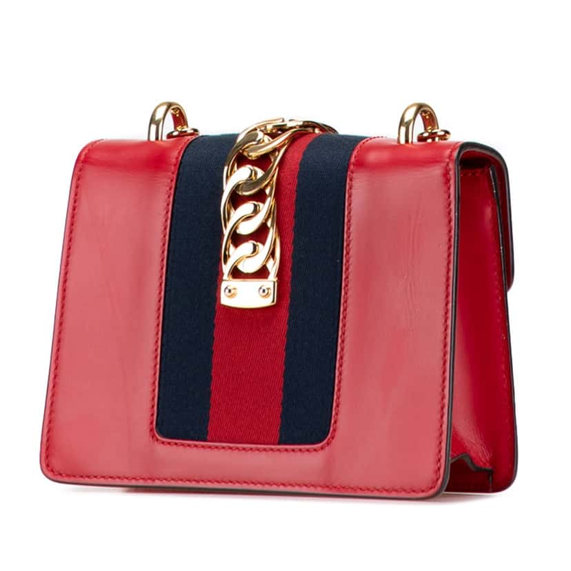 Gucci Mini Leather Sylvie Chain Crossbody Red Leather Good condition - Back View