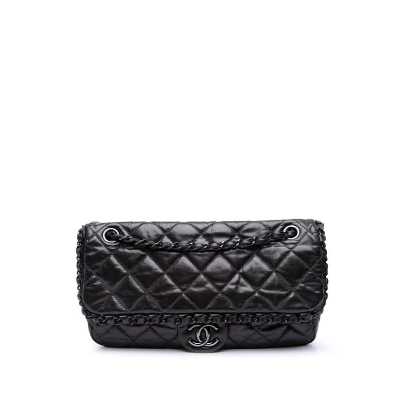 Chanel Medium Quilted Metallic Aged Calfskin Chain Me Flap Grey Leather Good condition - Front View