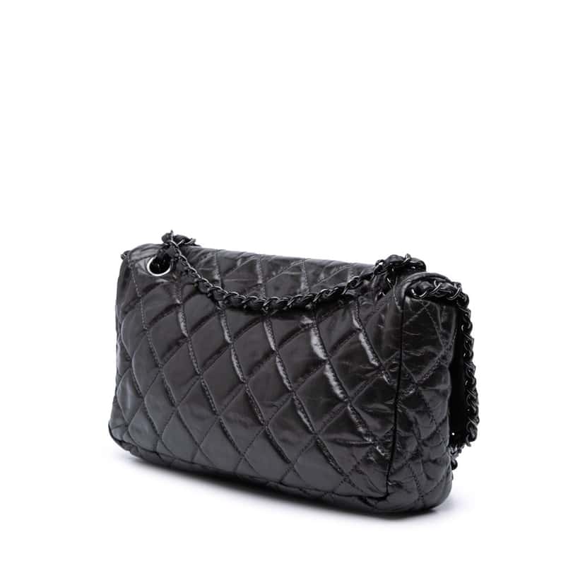 Chanel Medium Quilted Metallic Aged Calfskin Chain Me Flap Grey Leather Good condition - Back View
