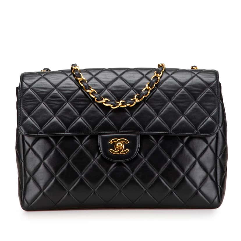 Chanel Jumbo Classic Lambskin Single Flap Black Leather Good condition - Front View