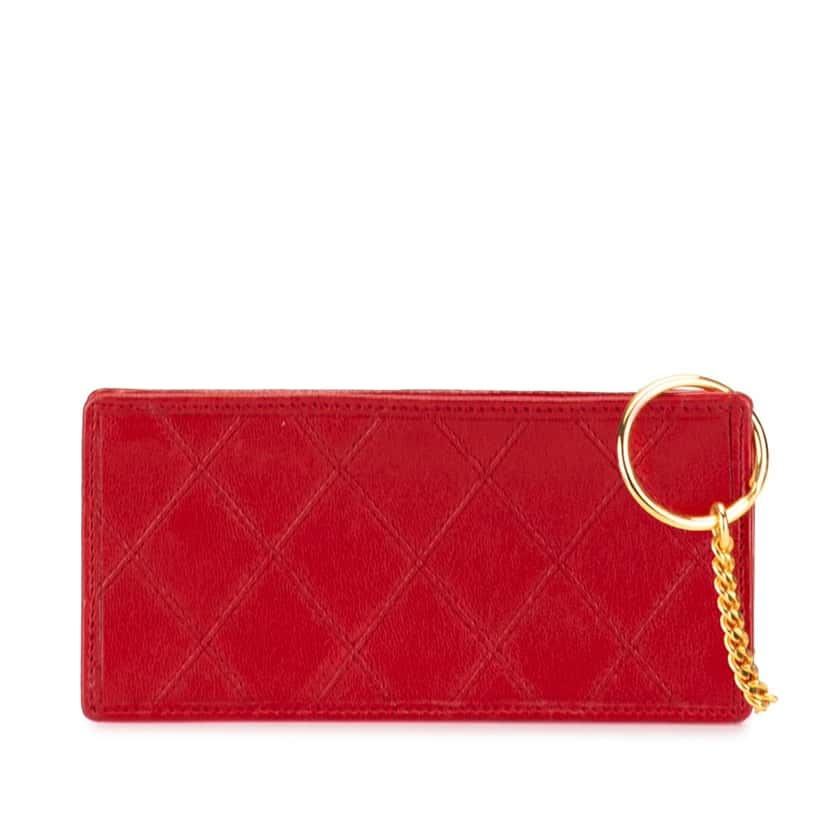 Chanel Quilted Lambskin Coin Pouch Red Leather Good condition - Front View