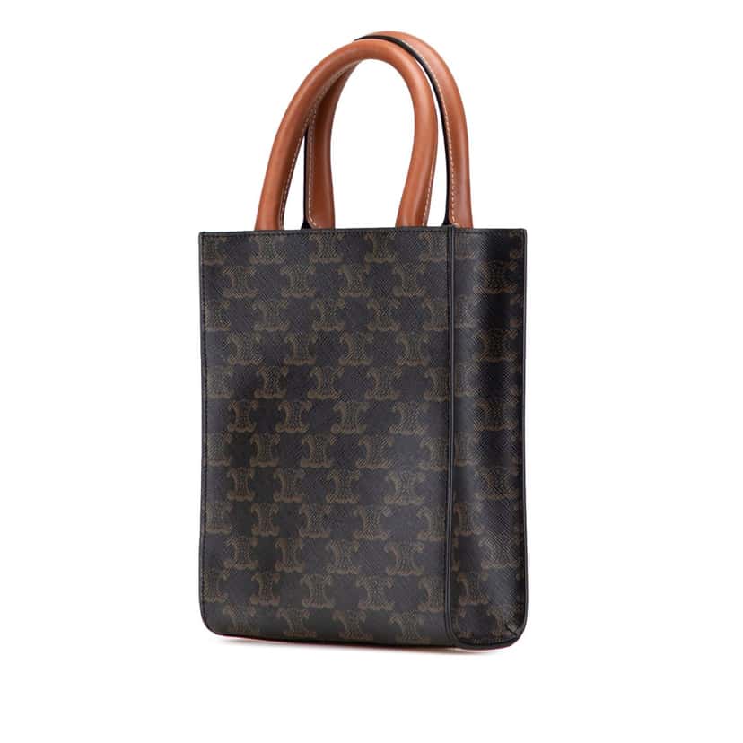 Celine Mini Triomphe Coated Canvas Vertical Cabas Satchel Brown Canvas Good condition - Back View