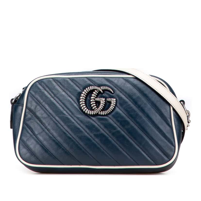 Gucci Small GG Marmont Leather Torchon Crossbody Blue Leather Good condition - Front View