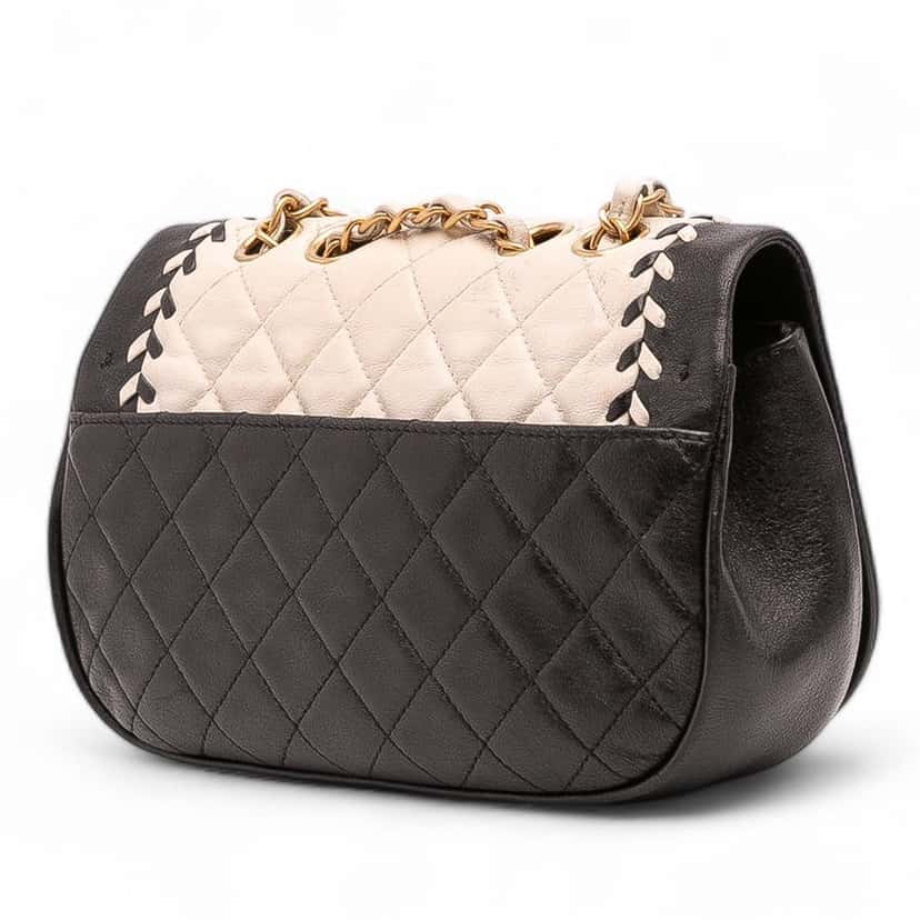 Chanel Small Bicolor Calfskin Braided Chic Flap White Leather Good condition - Back View