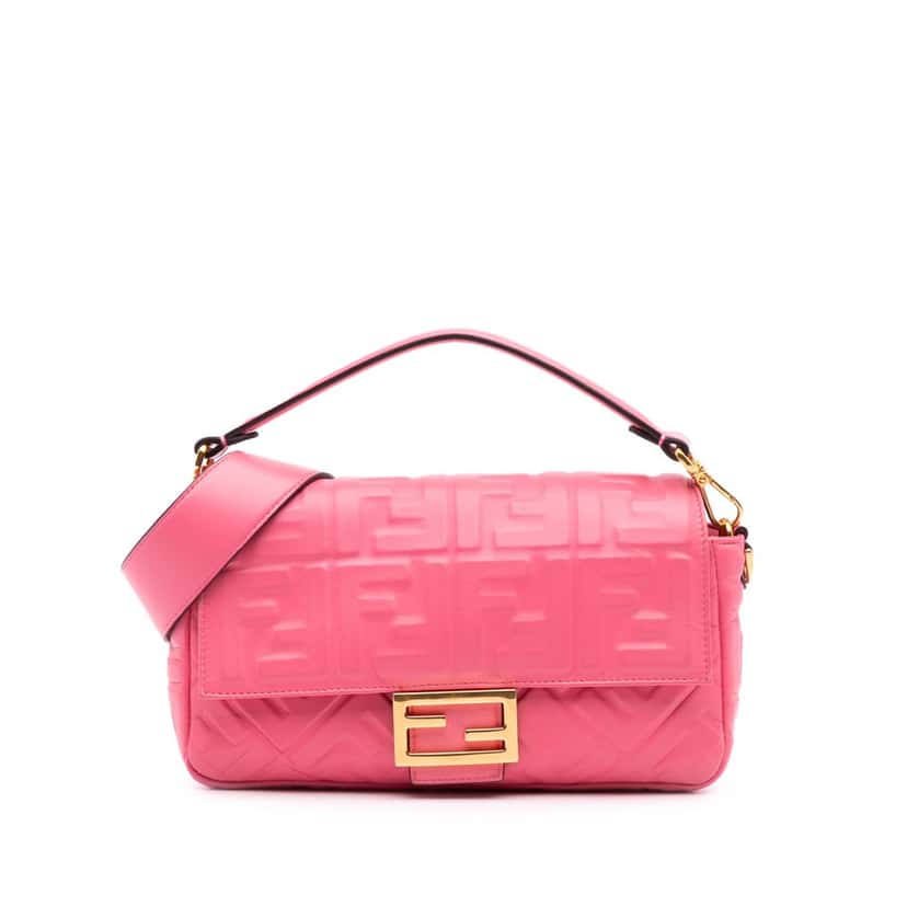 Fendi Zucca Embossed Leather Baguette Satchel Pink Leather Good condition - Front View