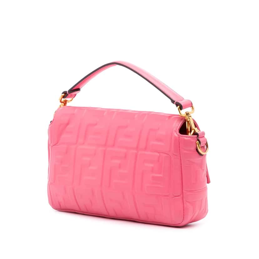 Fendi Zucca Embossed Leather Baguette Satchel Pink Leather Good condition - Back View