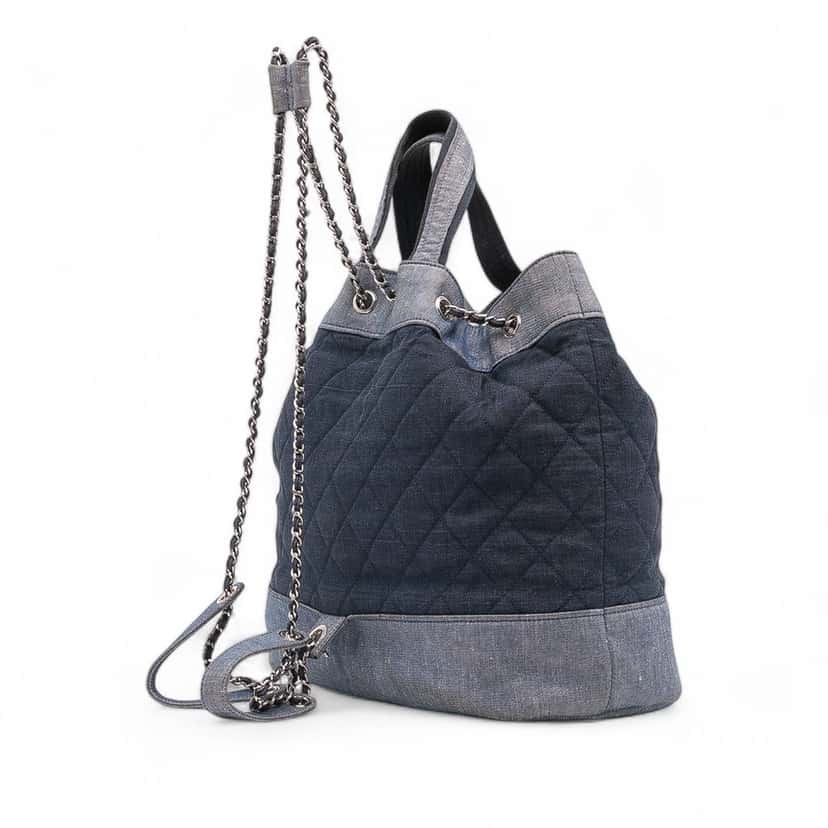 Chanel Quilted Denim Medallion Backpack Blue Denim Good condition - Back View