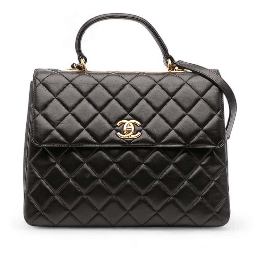 Chanel Large Lambskin Trendy CC Top Handle Flap Black Leather Good condition - Front View