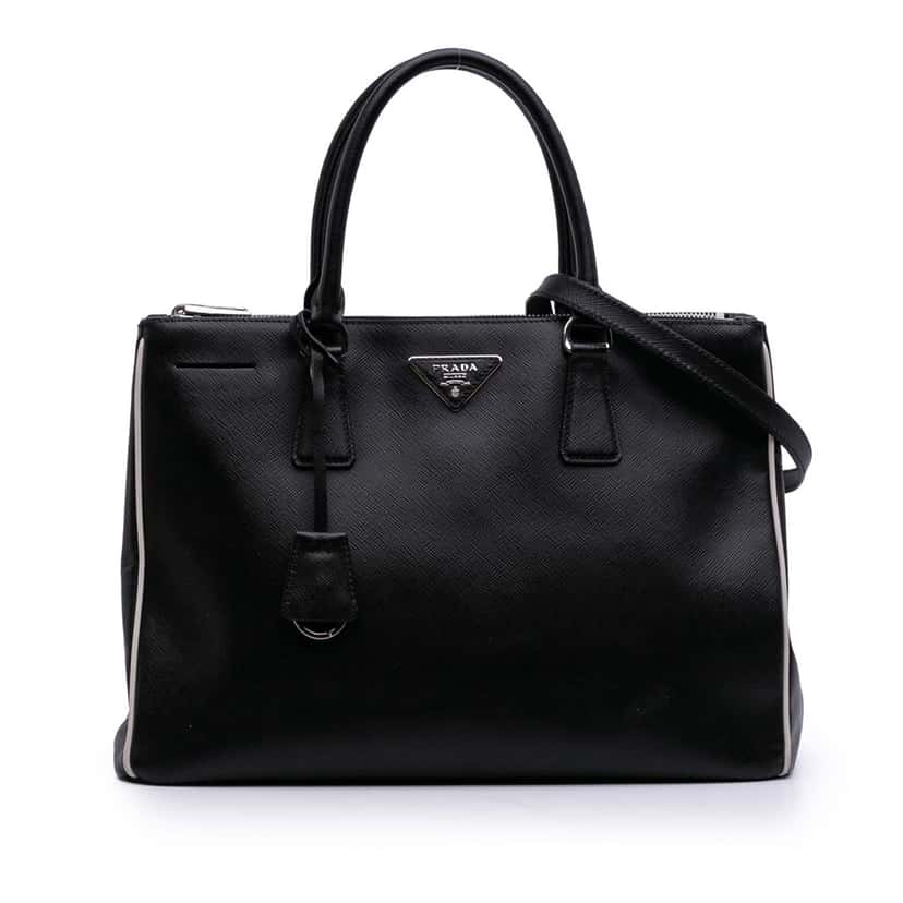 Prada Medium Bicolor Saffiano Lux Galleria Double Zip Tote Black Leather Good condition - Front View