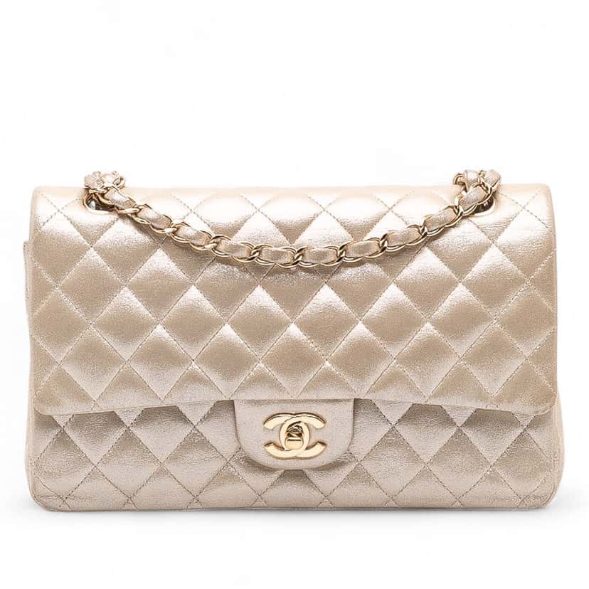 Chanel Medium Classic Iridescent Lambskin Double Flap Gold Leather Good condition - Front View