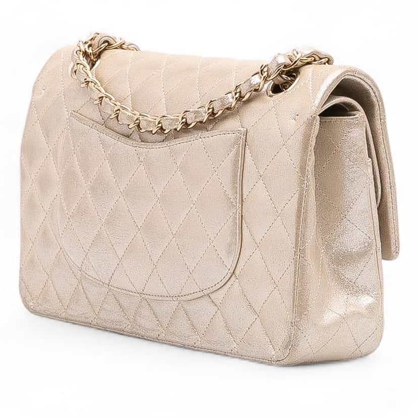 Chanel Medium Classic Iridescent Lambskin Double Flap Gold Leather Good condition - Back View