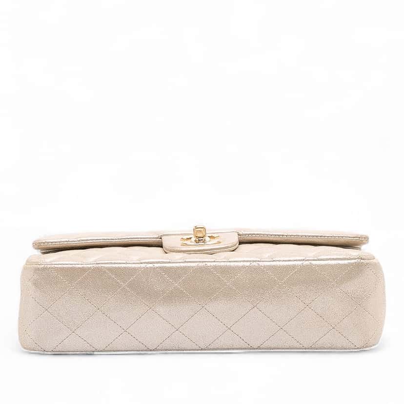 Chanel Medium Classic Iridescent Lambskin Double Flap Gold Leather Good condition - Inside View