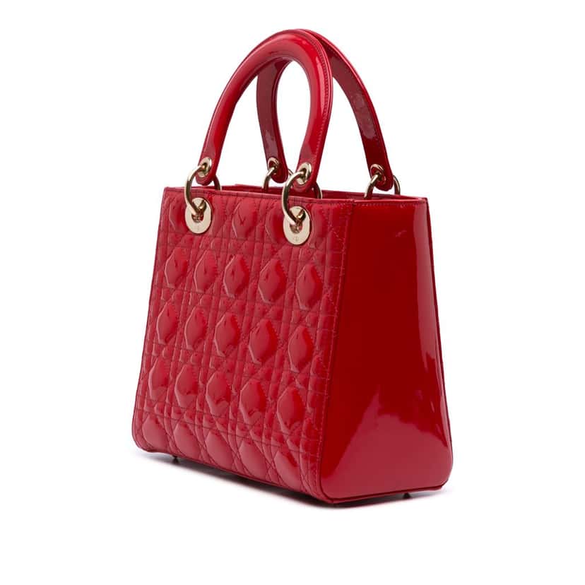 Dior Medium Patent Cannage Lady Dior Red Leather Good condition - Back View