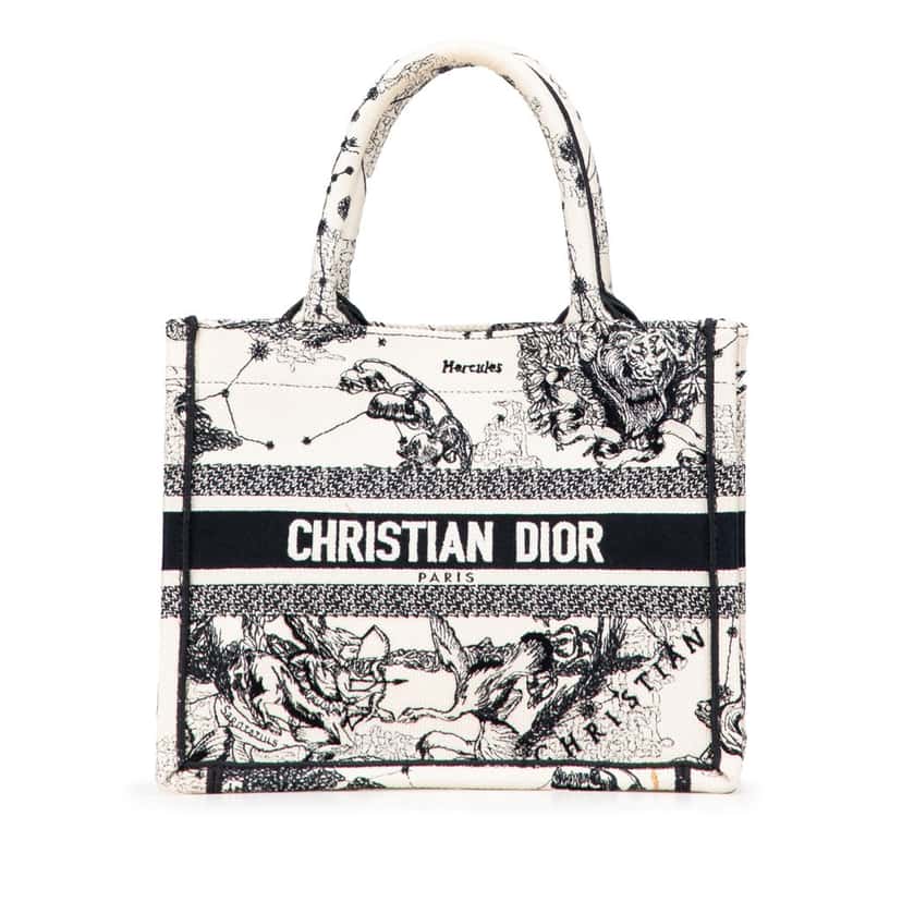 Dior Small Canvas Embroidered Zodiac Toile De Jouy Book Tote White Canvas Good condition - Front View