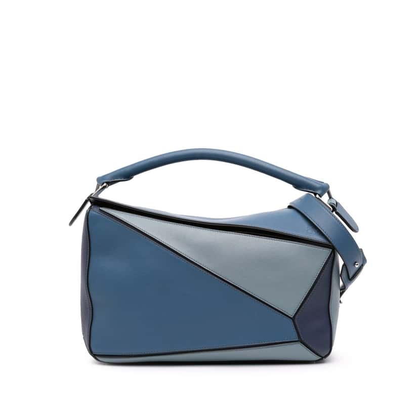 Loewe Medium Tricolor Calfskin Puzzle Satchel Blue Leather Good condition - Front View